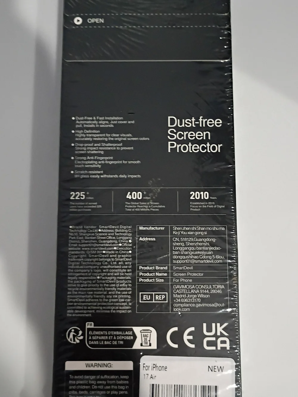 Dust-Free Screen Protector For iPhone 17 Air Pack Of 2- Black